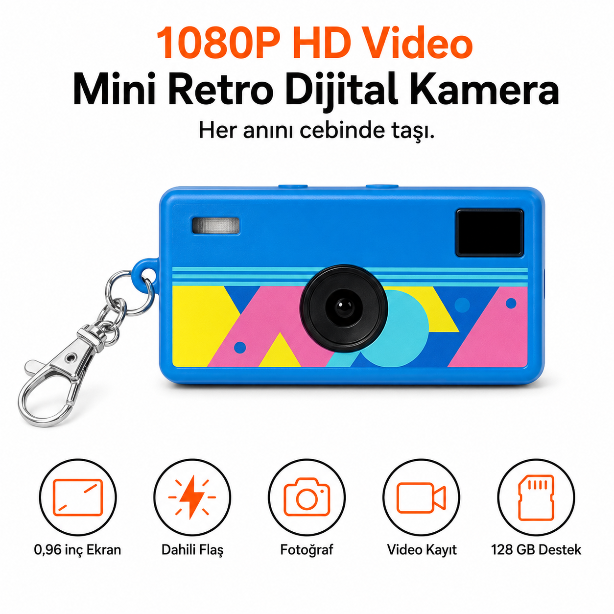 1080P HD Mini Retro Dijital Kamera – Anahtarlıklı