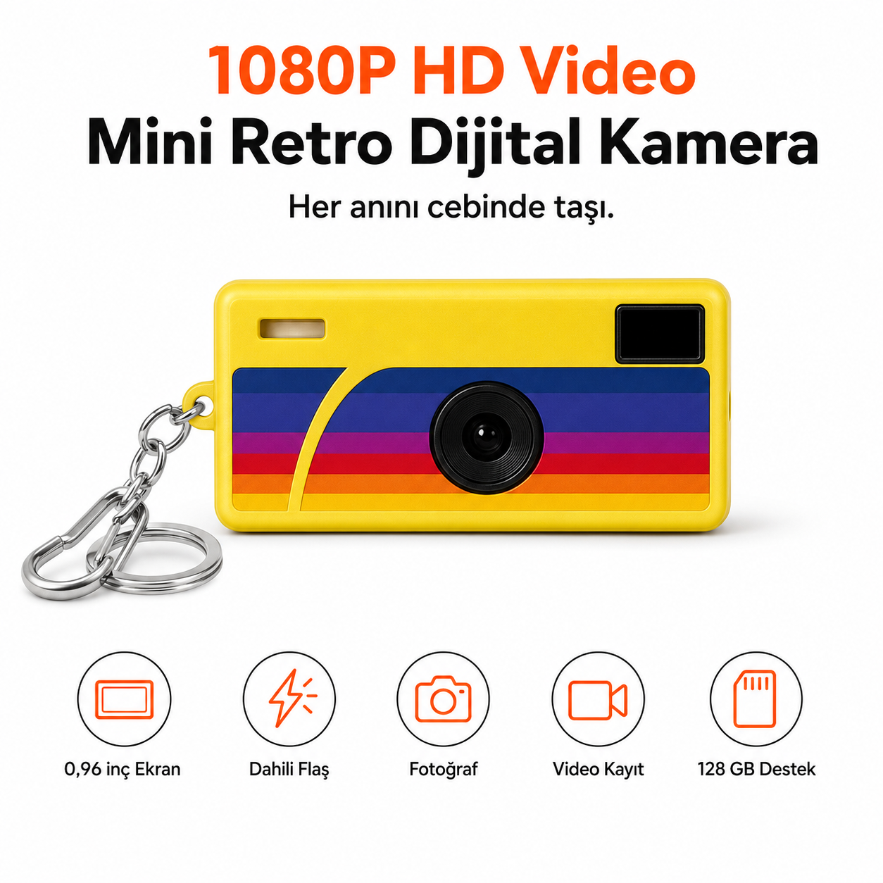 1080P HD Mini Retro Dijital Kamera – Anahtarlıklı