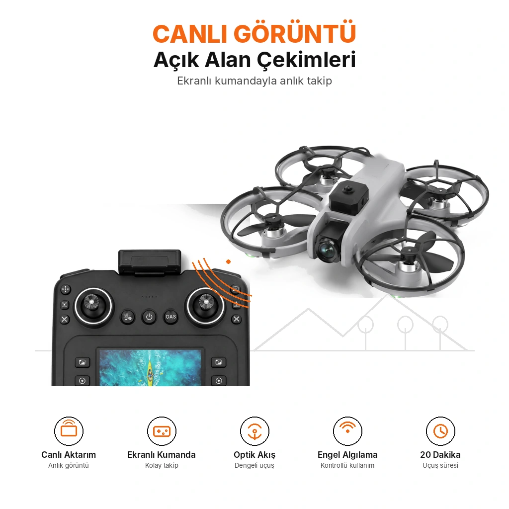 1080P HD Çift Kameralı Ekranlı Kumandalı Mini Drone