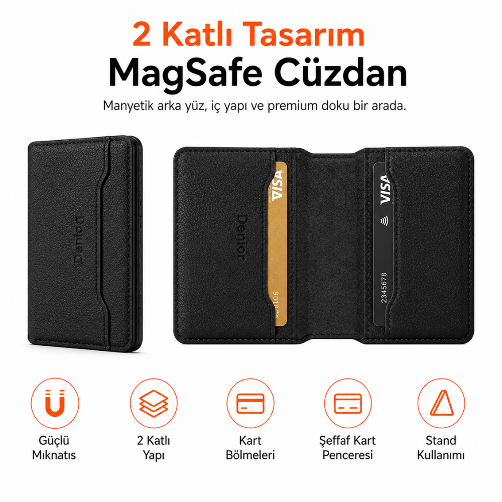 2 Katlı Magsafe Telefon Cüzdanı ve Standı E03