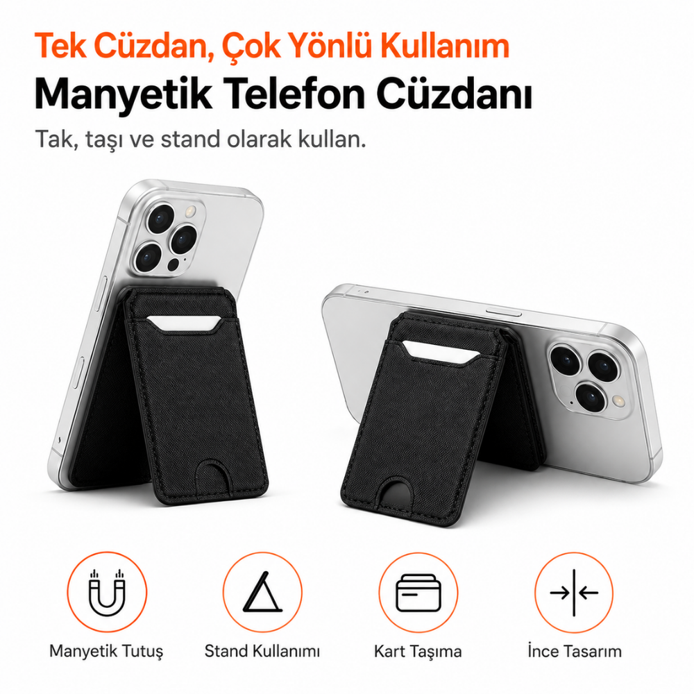 2 Katlı Magsafe Telefon Cüzdanı ve Standı E03