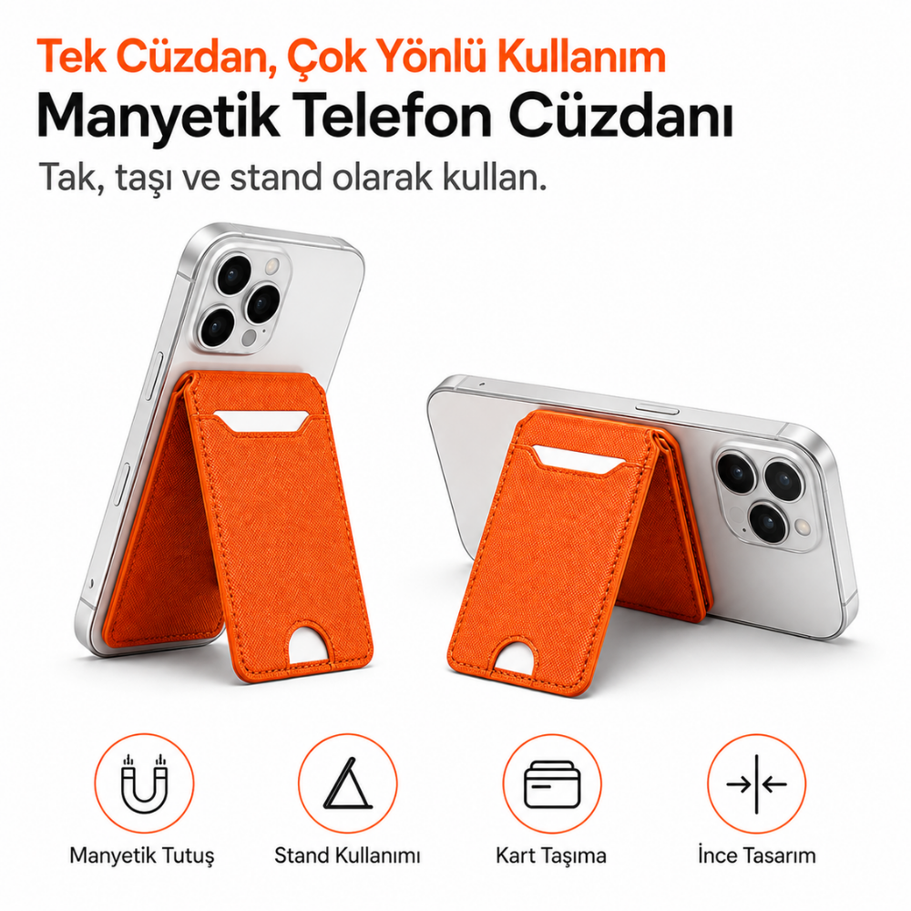 2 Katlı Magsafe Telefon Cüzdanı ve Standı E04