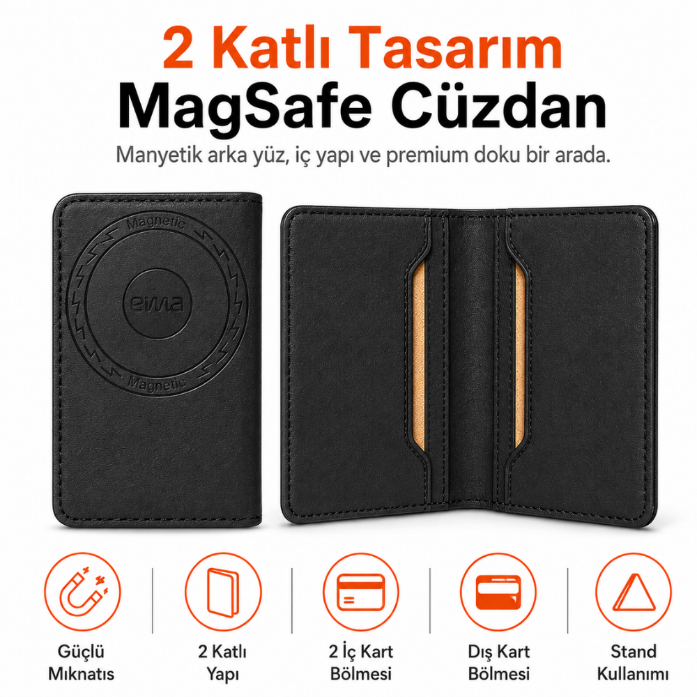 2 Katlı Magsafe Telefon Cüzdanı ve Standı E01
