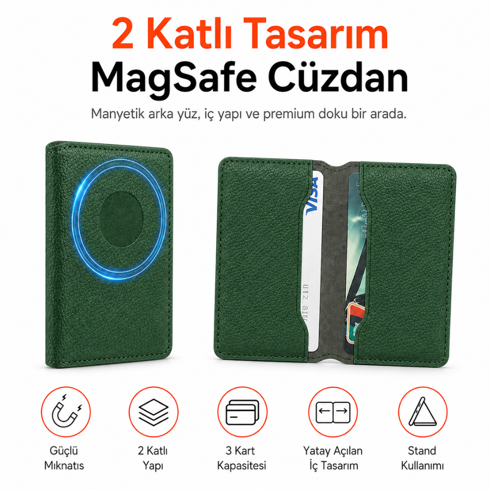 2 Katlı Magsafe Telefon Cüzdanı ve Standı E03