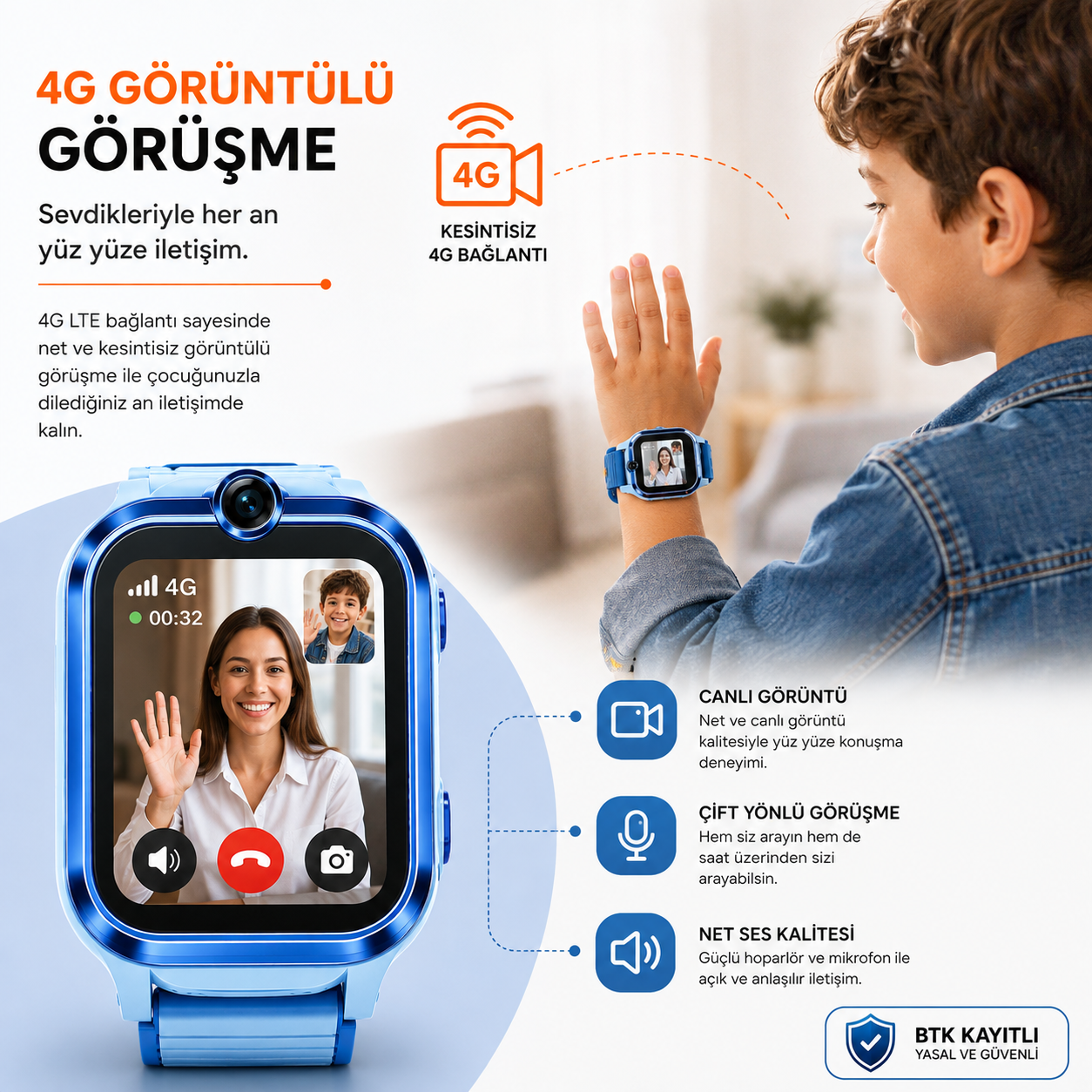 4G LTE GPS Takipli Görüntülü Konuşmalı Çocuk Akıllı Saati