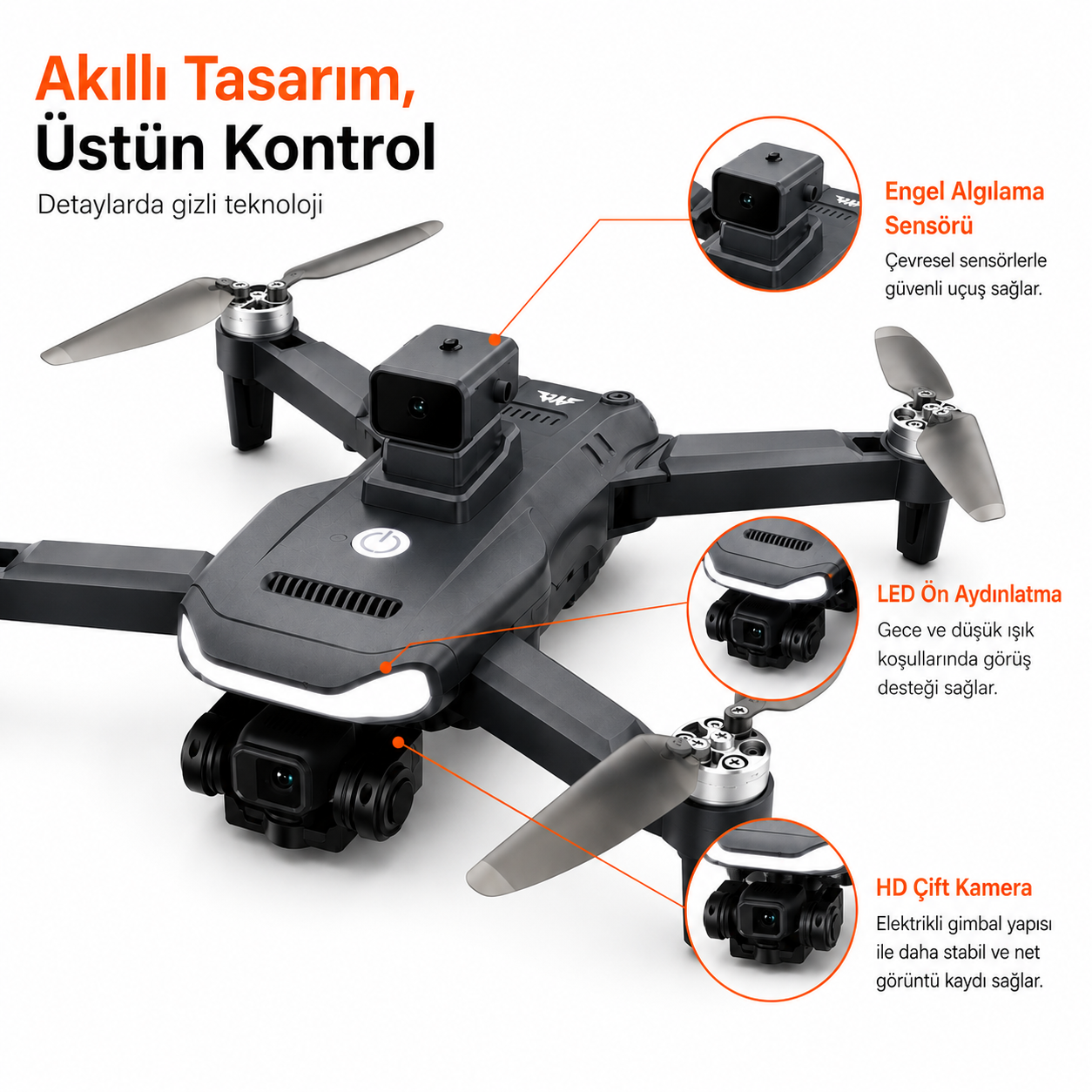 GPS Destekli Ekranlı Kumandalı Katlanabilir Drone