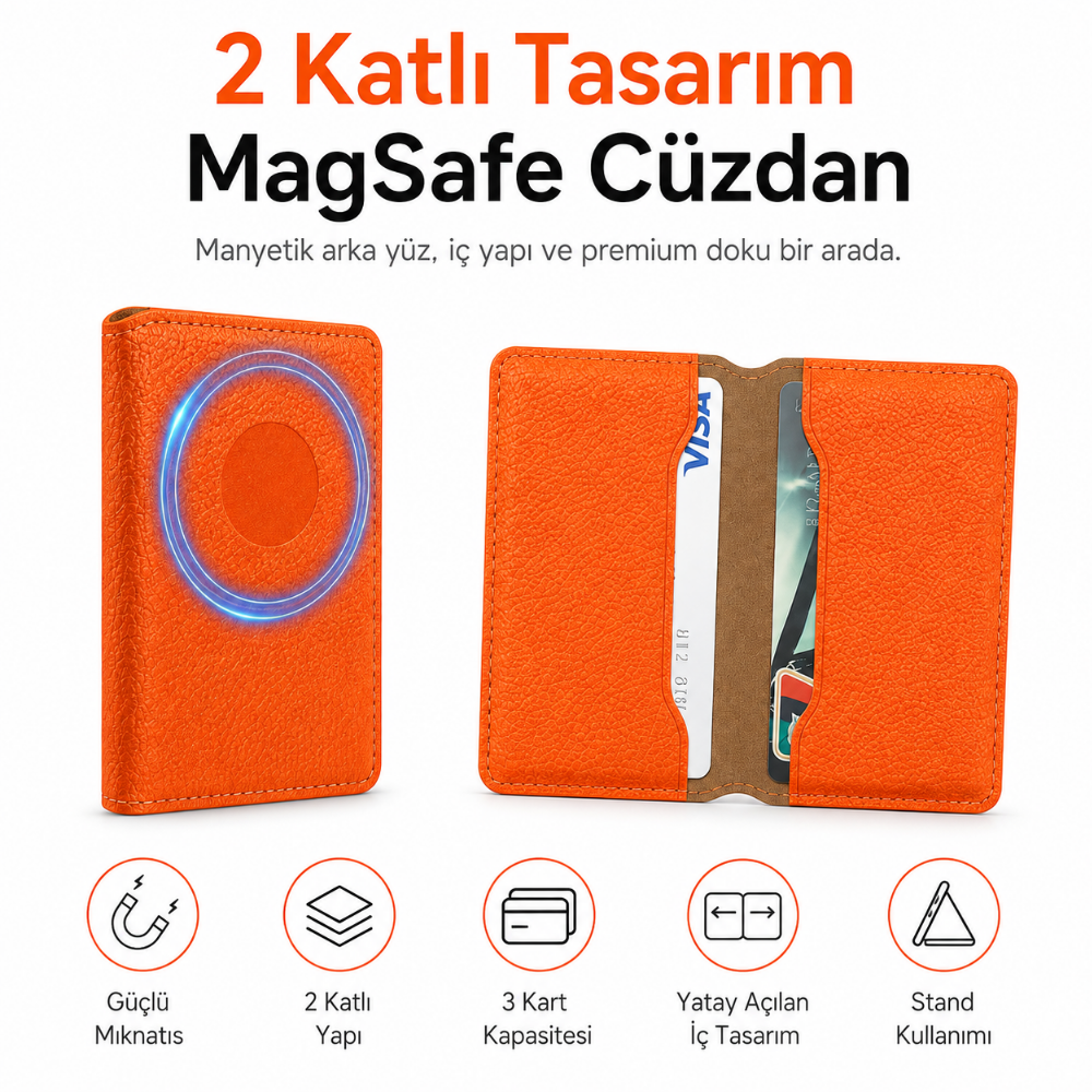 2 Katlı Magsafe Telefon Cüzdanı ve Standı E03