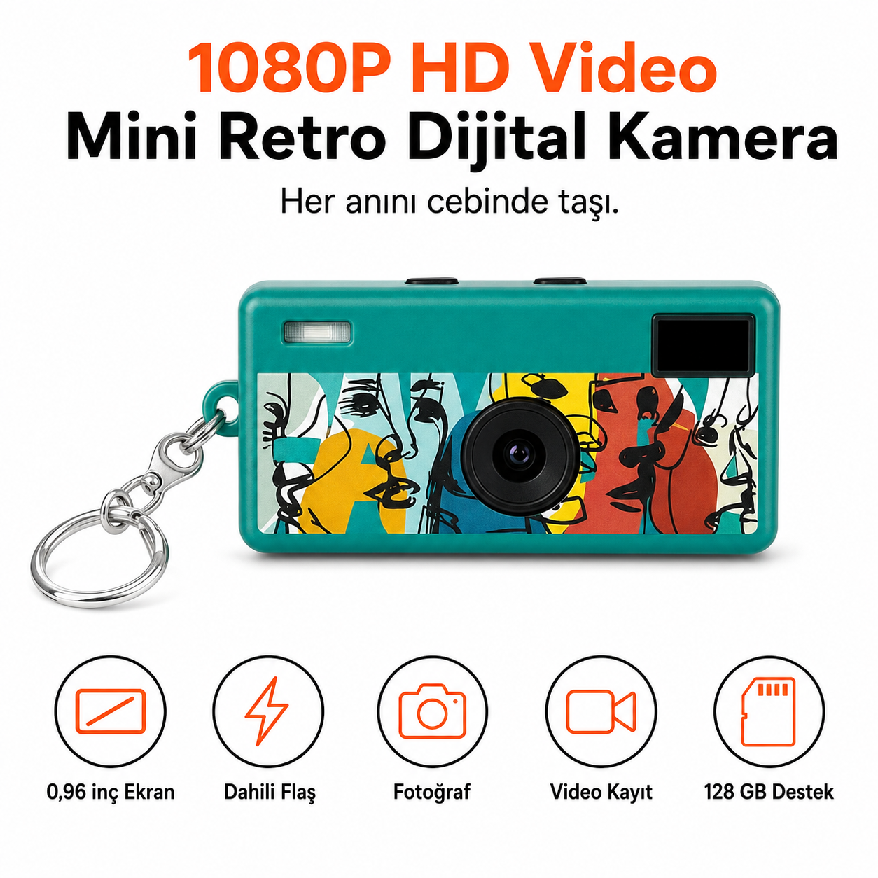 1080P HD Mini Retro Dijital Kamera – Anahtarlıklı