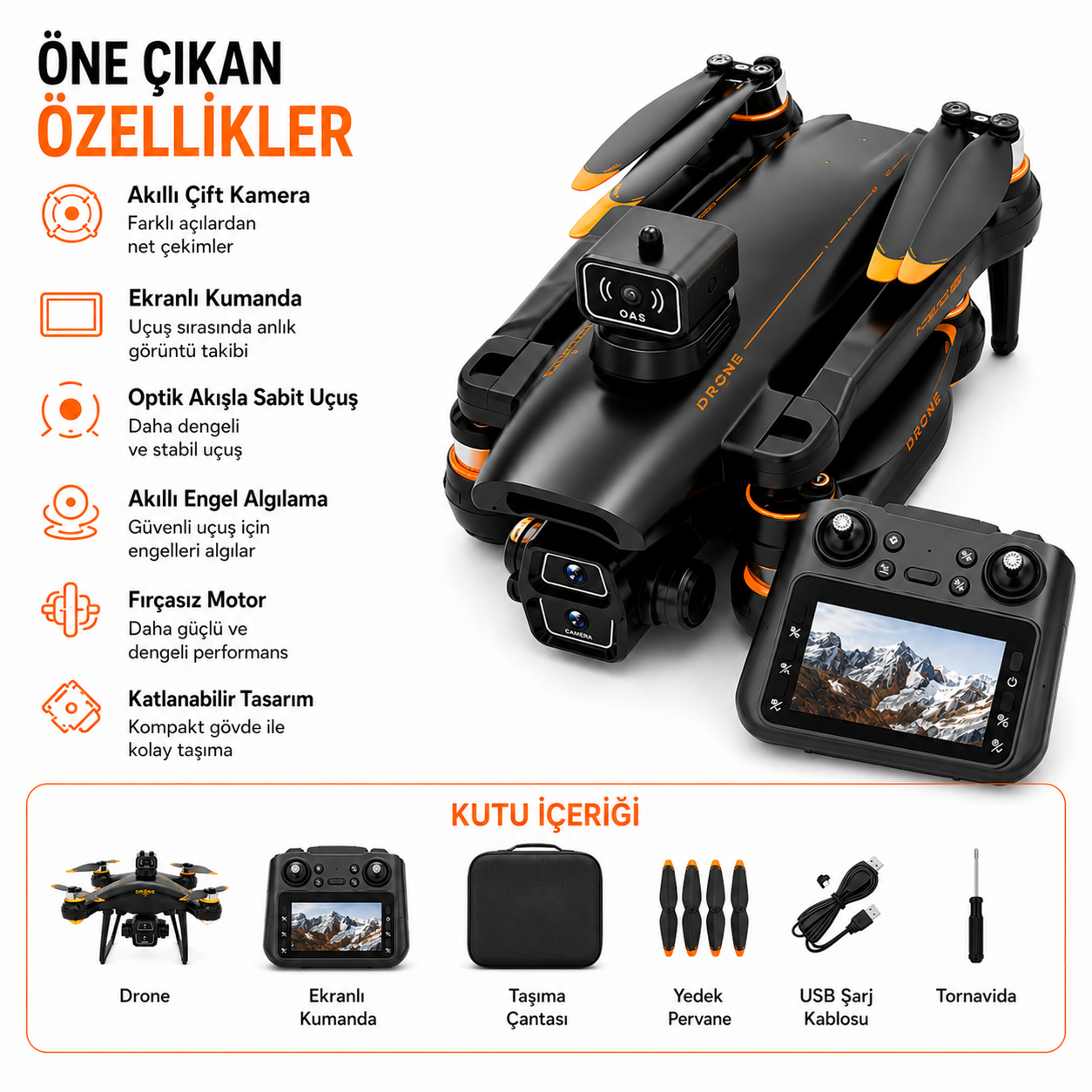 Ekranlı Kumandalı Katlanabilir Kameralı Drone