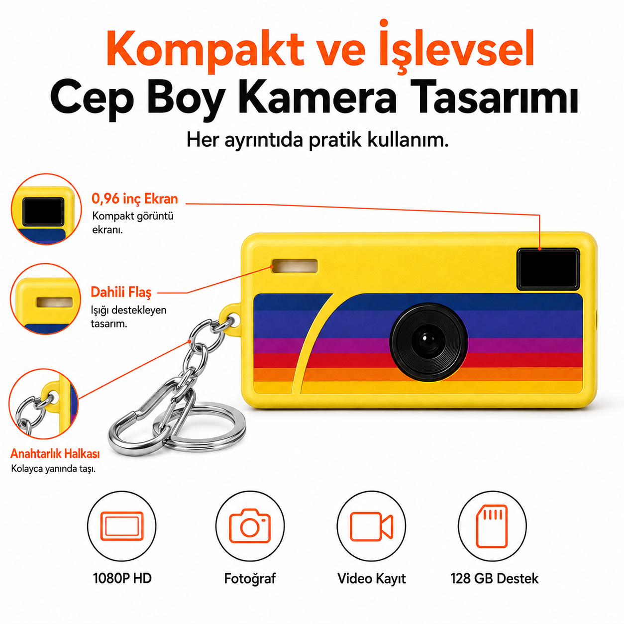 1080P HD Mini Retro Dijital Kamera – Anahtarlıklı
