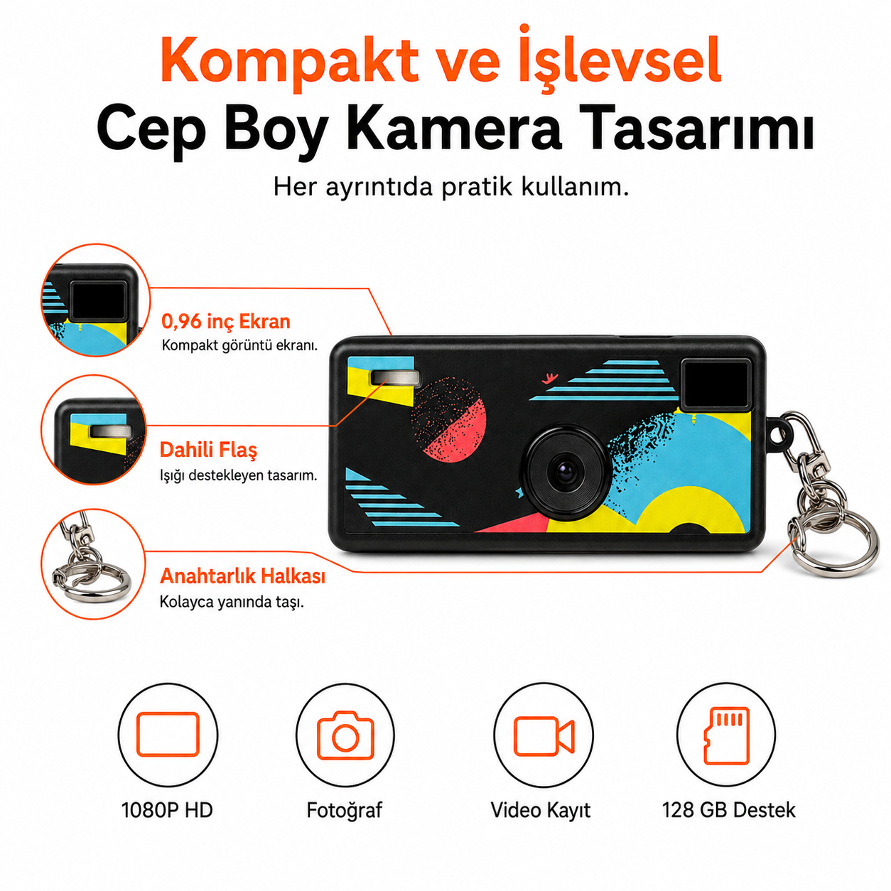 1080P HD Mini Retro Dijital Kamera – Anahtarlıklı