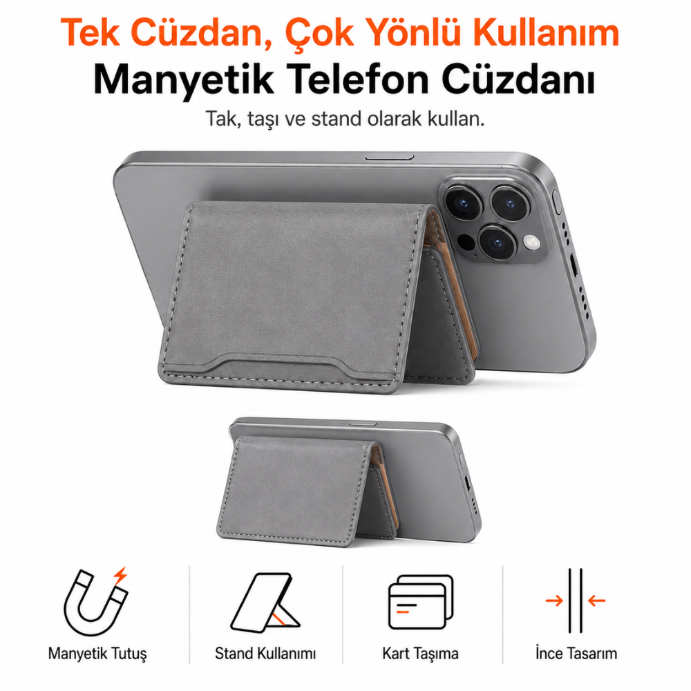 2 Katlı Magsafe Telefon Cüzdanı ve Standı E01