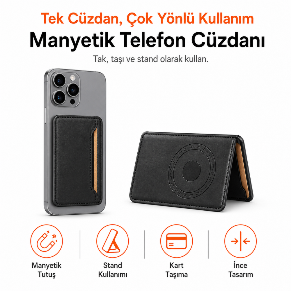 2 Katlı Magsafe Telefon Cüzdanı ve Standı E01
