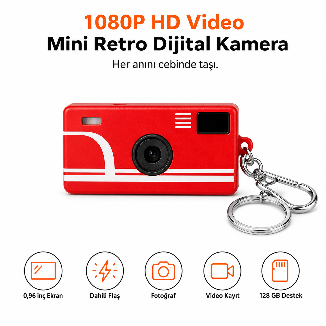 1080P HD Mini Retro Dijital Kamera – Anahtarlıklı