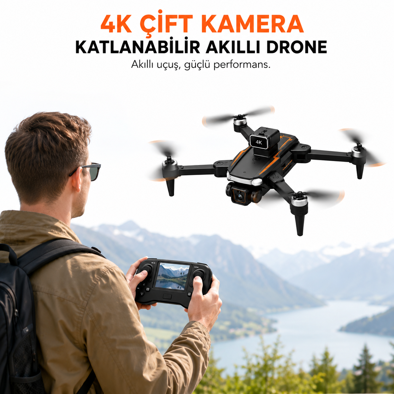 HD Kameralı Ekranlı Kumandalı Katlanabilir Drone JS26H