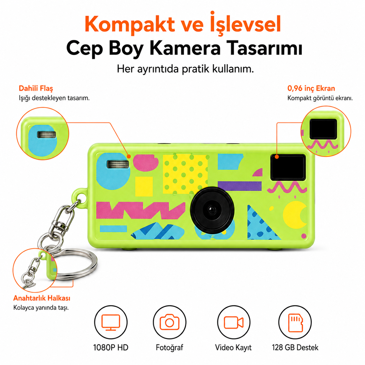 1080P HD Mini Retro Dijital Kamera – Anahtarlıklı