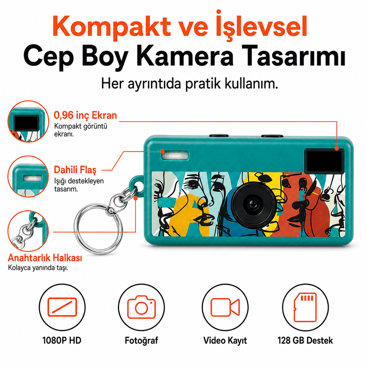 1080P HD Mini Retro Dijital Kamera – Anahtarlıklı