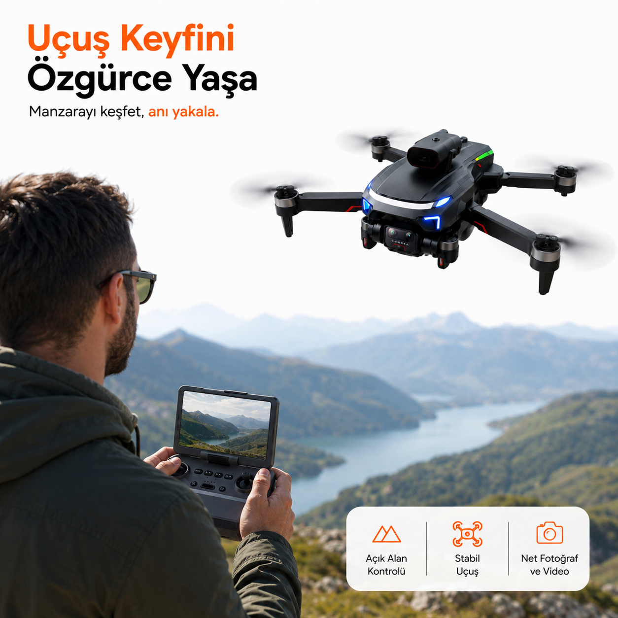 HD Kameralı Ekranlı Kumandalı Katlanabilir Drone