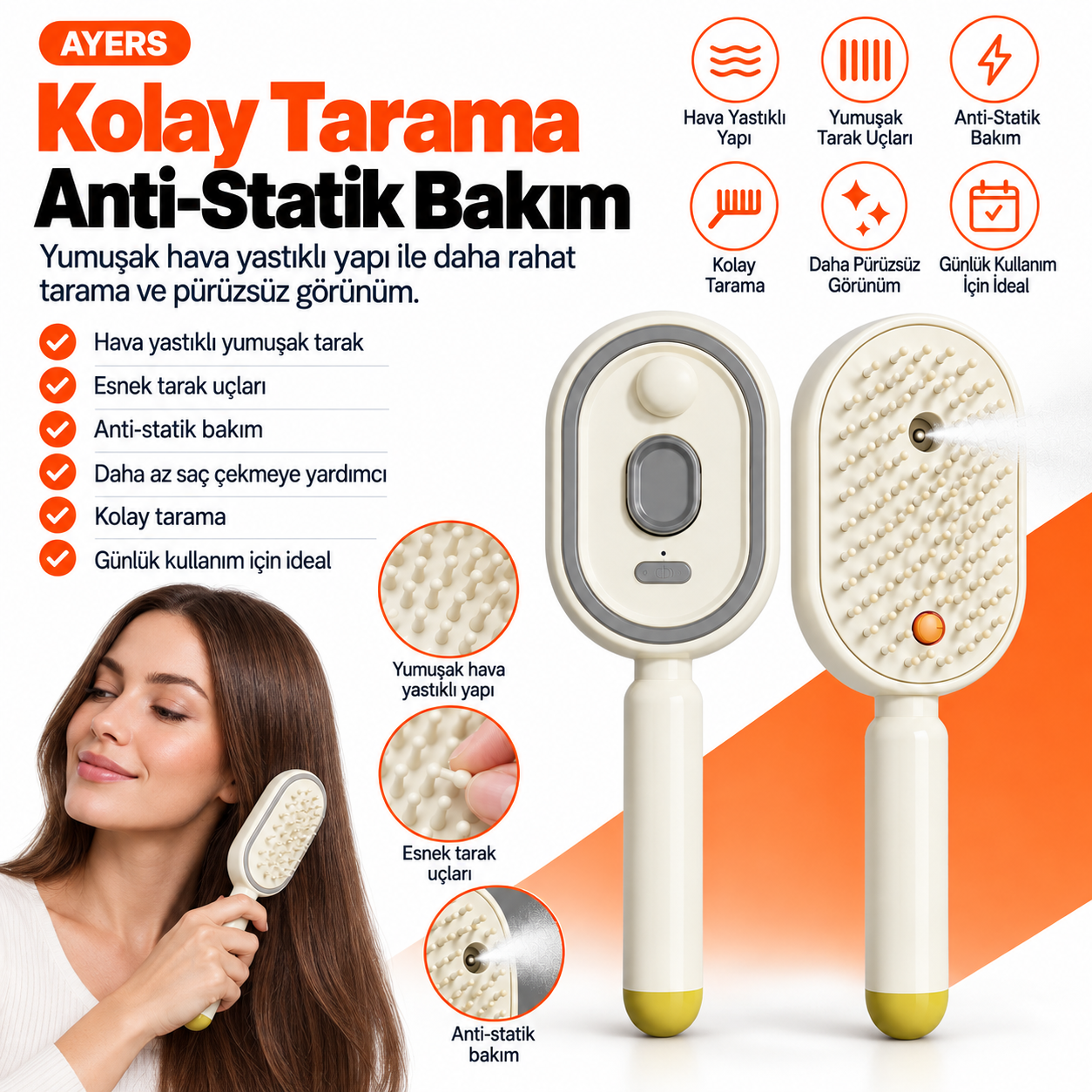 Su Hazneli Elektrostatik İnce Sprey Saç Tarağı