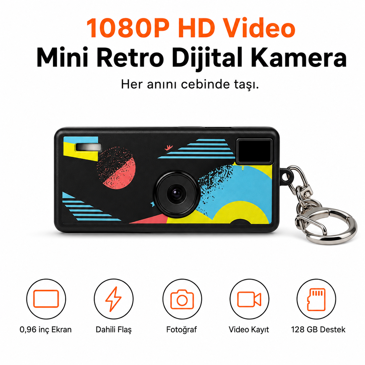 1080P HD Mini Retro Dijital Kamera – Anahtarlıklı