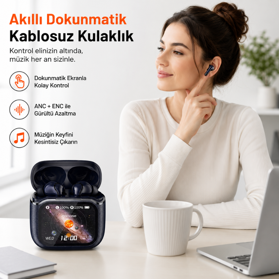Dokunmatik Ekranlı ANC + ENC Kablosuz Kulaklık P-S6