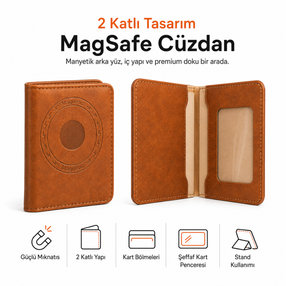 2 Katlı Magsafe Telefon Cüzdanı ve Standı E02