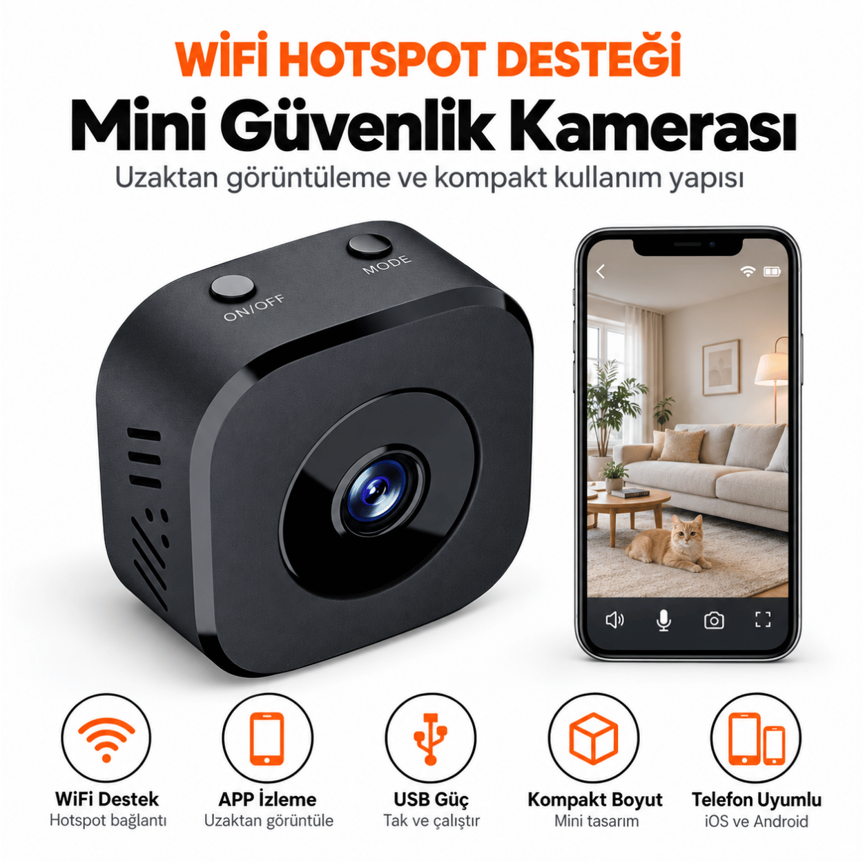 Mini Wi‑Fi Kamera ve Mobil Canlı İzleme