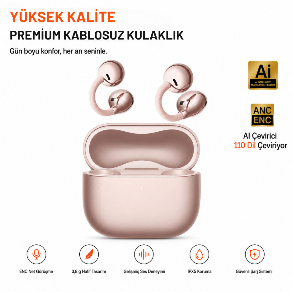 P-A1 Clip 110 Dil AI Çeviri Destekli Açık Kulak Kulaklık