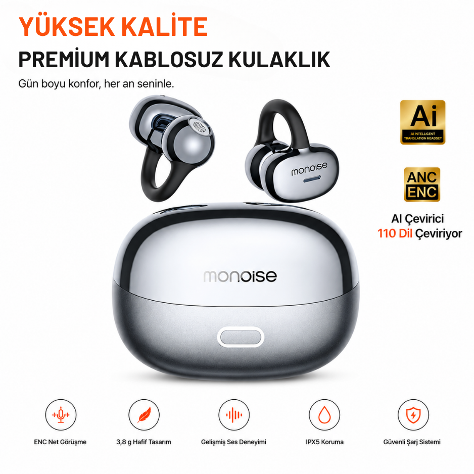 P-Q15 110 Dil AI Çeviri Destekli Açık Kulak Kulaklık