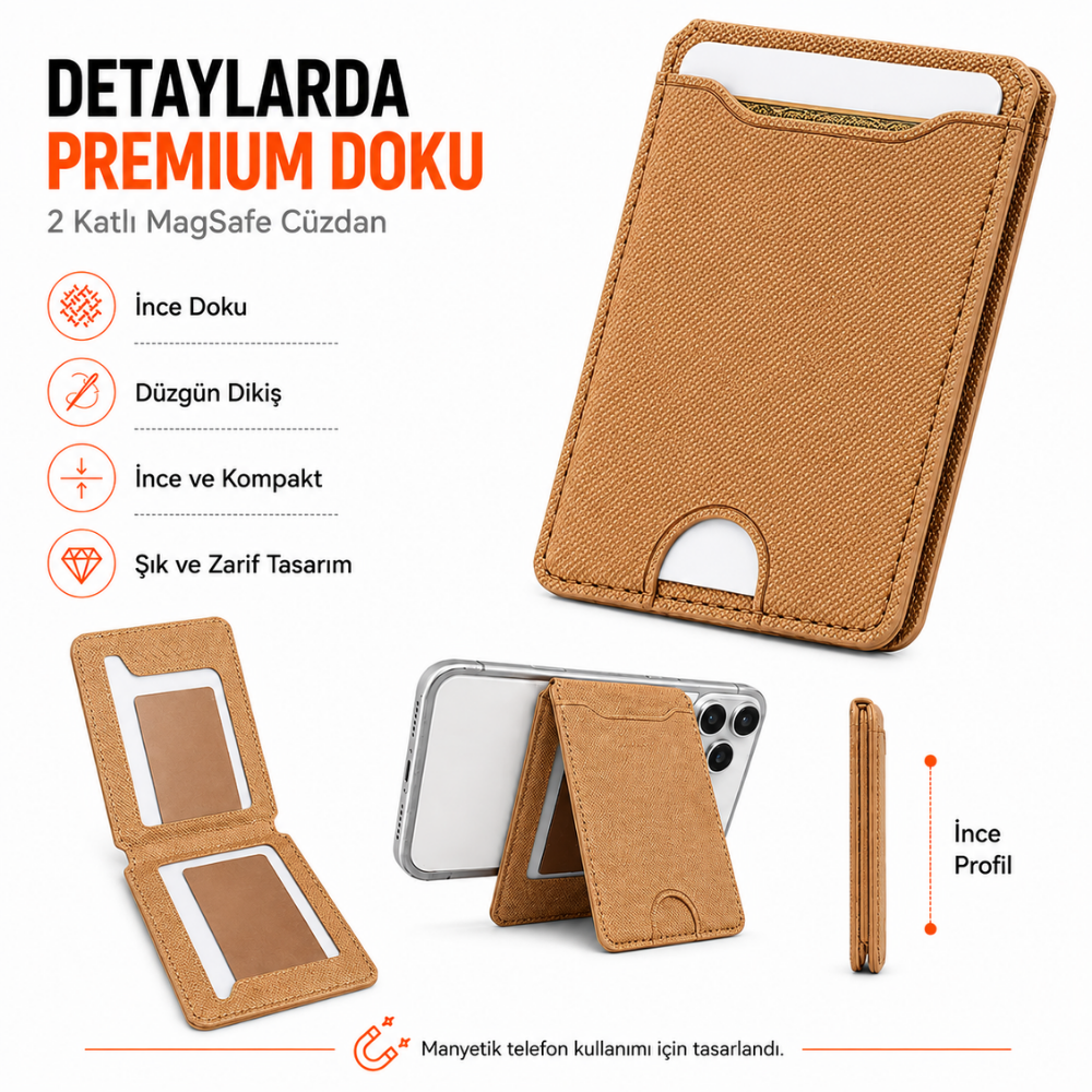 2 Katlı Magsafe Telefon Cüzdanı ve Standı E04