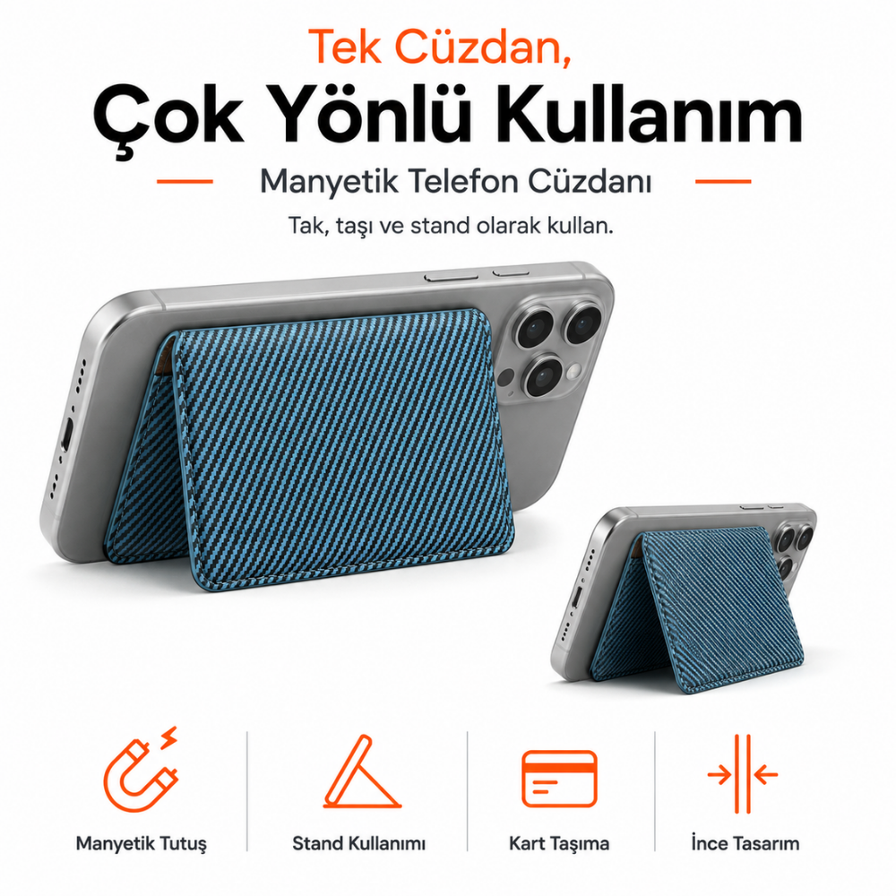 2 Katlı Magsafe Karbon Telefon Cüzdanı ve Standı E05
