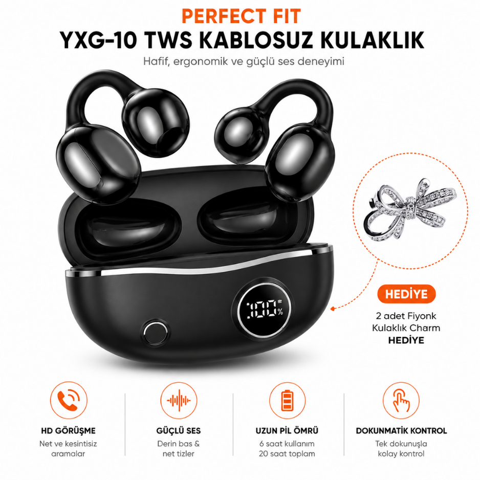 Bluetooth 5.4 Kulak Kancalı Kablosuz Stereo Kulaklık