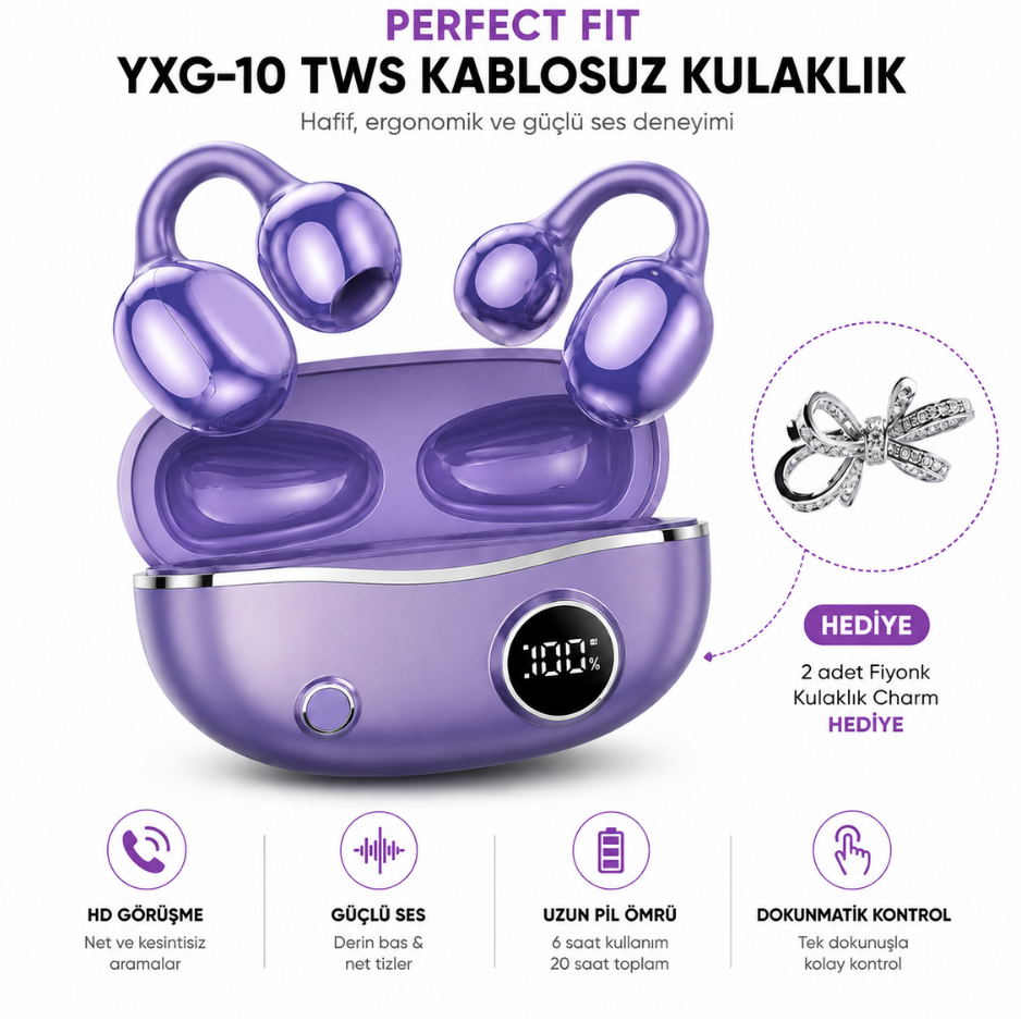 Bluetooth 5.4 Kulak Kancalı Kablosuz Stereo Kulaklık