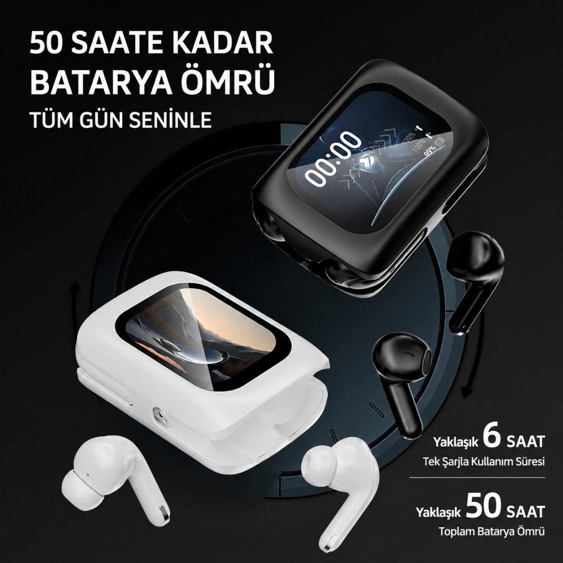 LCD Dokunmatik Ekranlı ANC/ENC Çift Kulaklık Seti