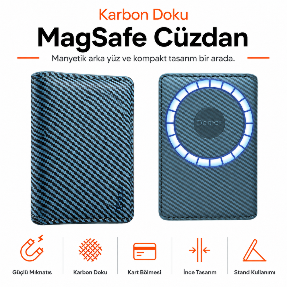 2 Katlı Magsafe Karbon Telefon Cüzdanı ve Standı E05