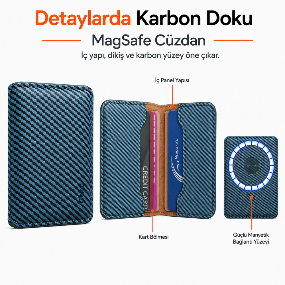 2 Katlı Magsafe Karbon Telefon Cüzdanı ve Standı E05