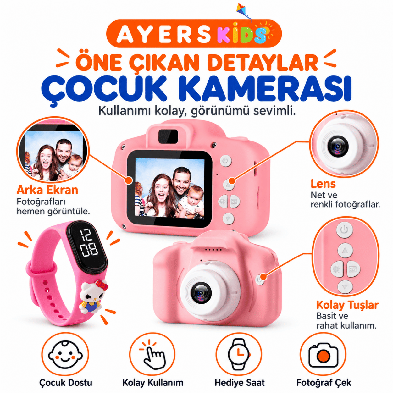 Ayers Pembe ve Mavi Çocuk Dijital Fotoğraf Makinesi