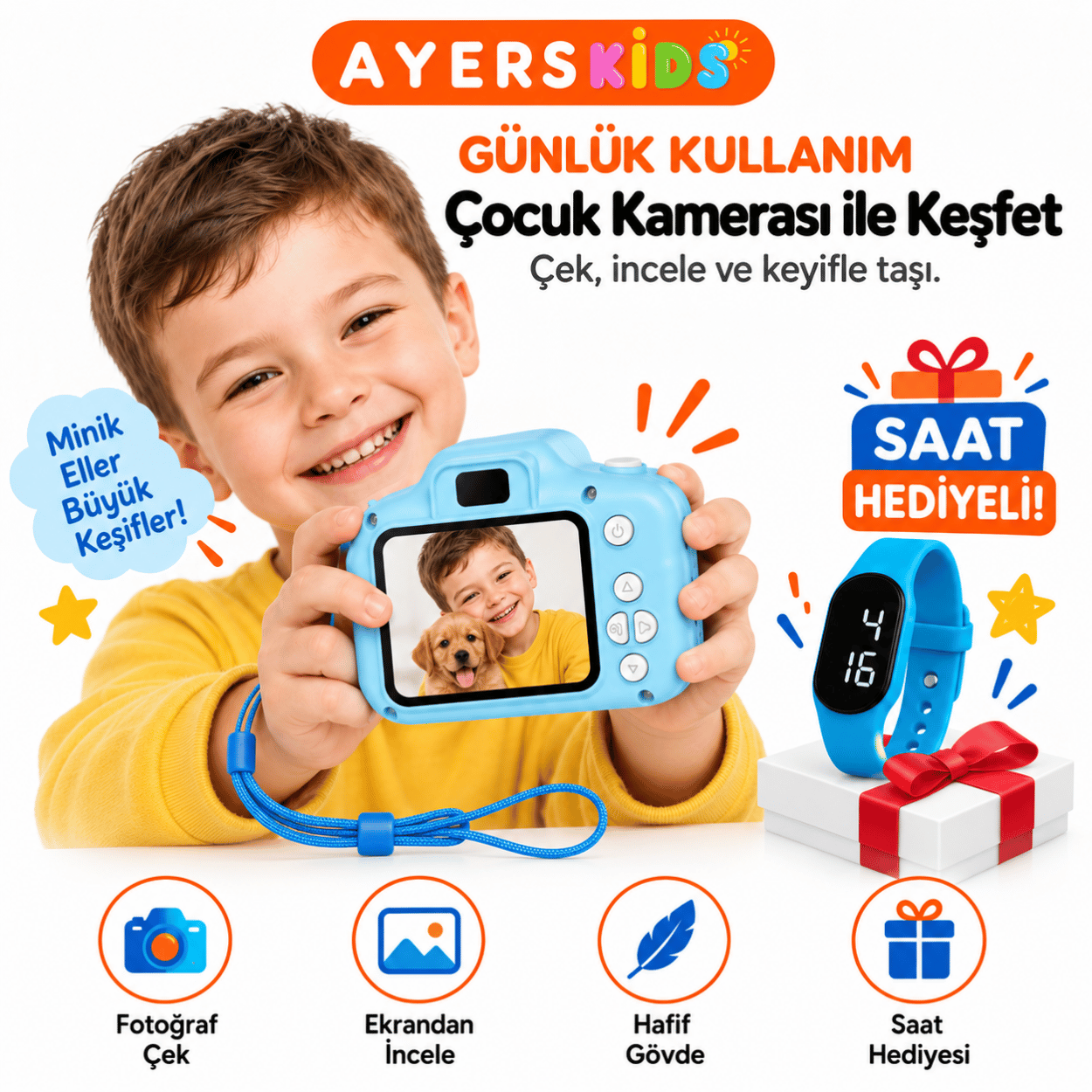 Ayers Pembe ve Mavi Çocuk Dijital Fotoğraf Makinesi