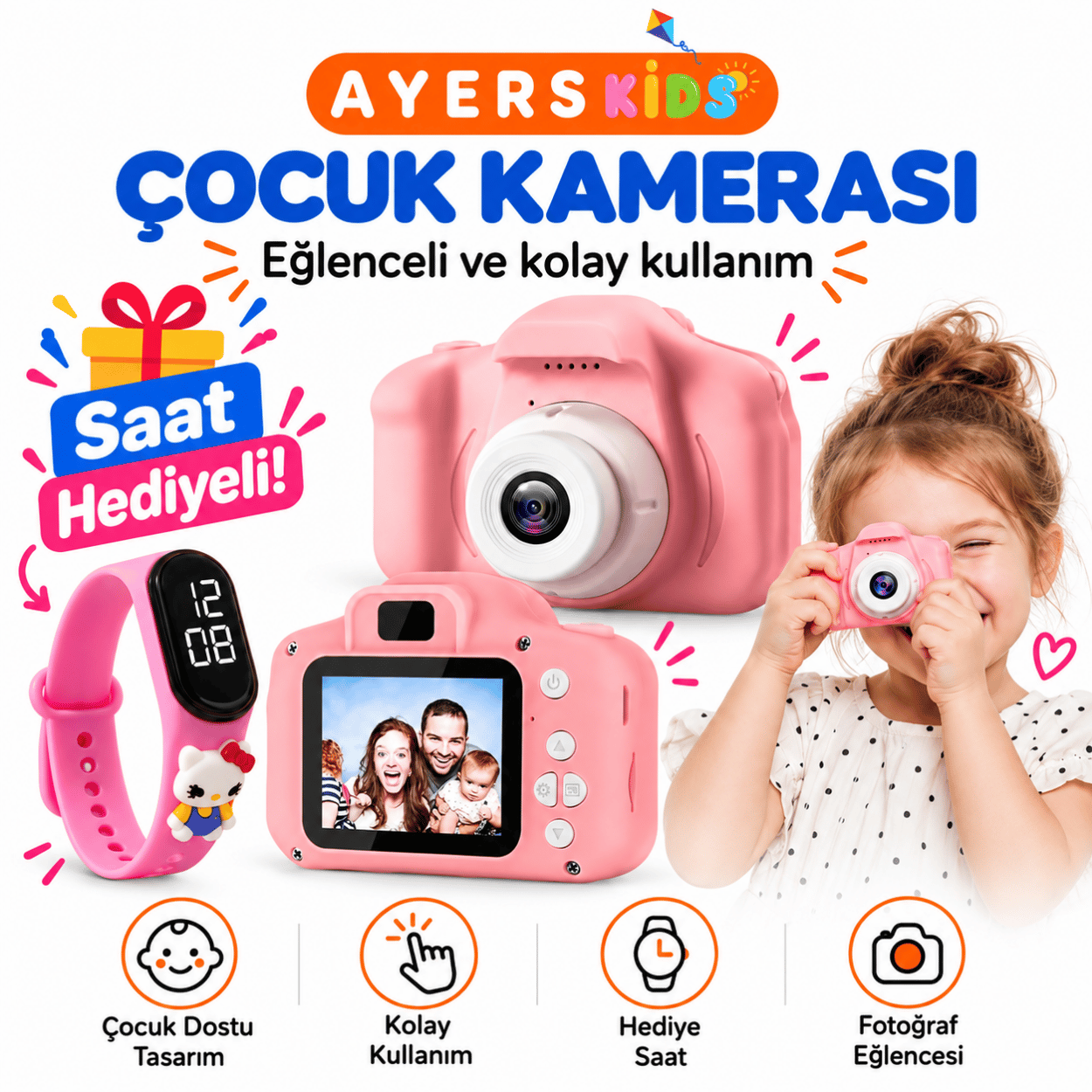 Ayers Pembe ve Mavi Çocuk Dijital Fotoğraf Makinesi