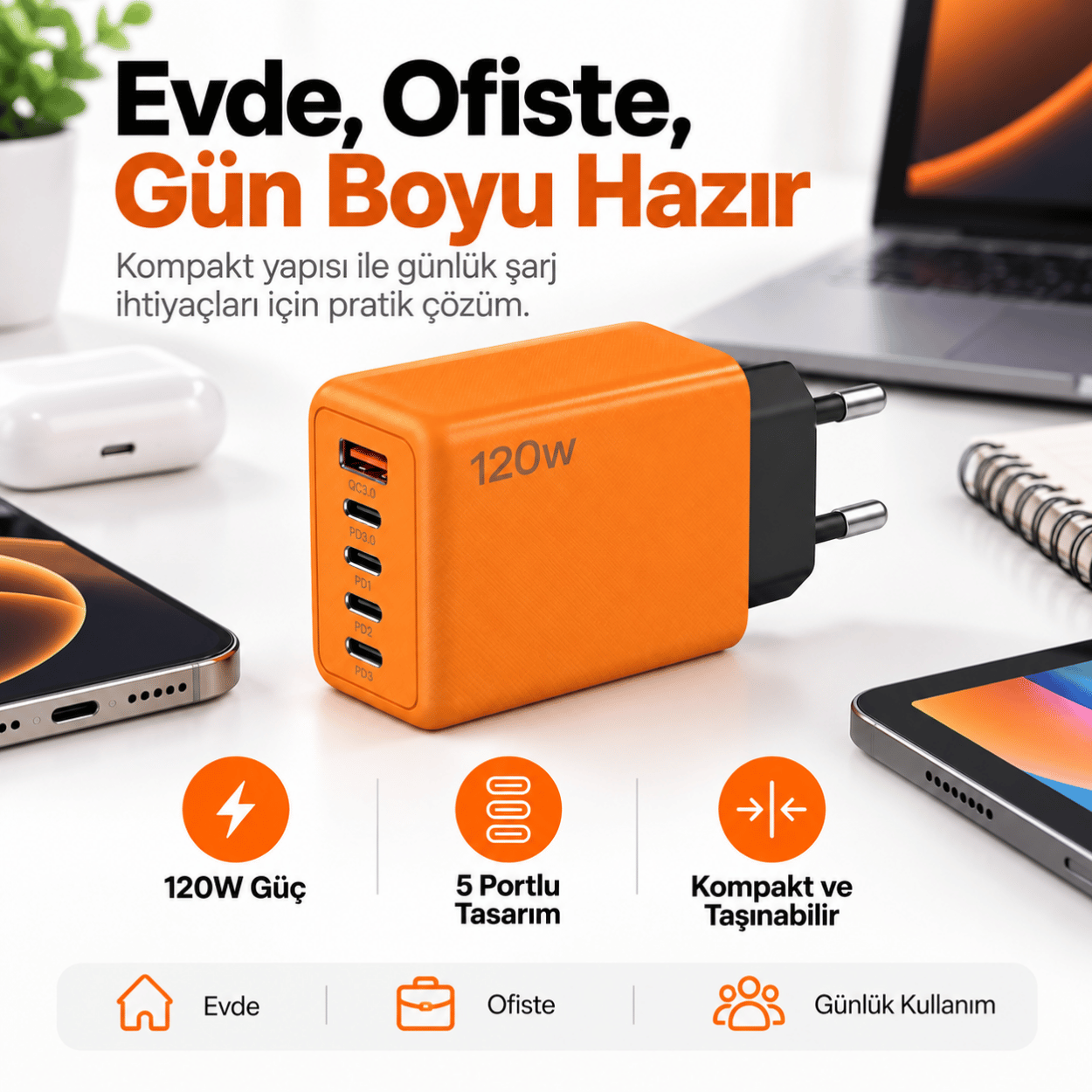 120W 5 Portlu Type-c Hızlı Şarj Seti