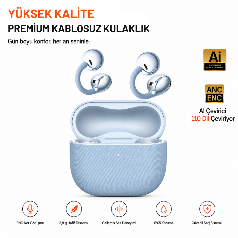 P-A1 Clip 110 Dil AI Çeviri Destekli Açık Kulak Kulaklık