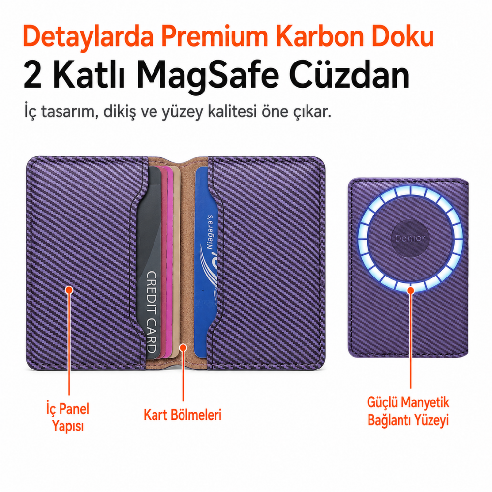 2 Katlı Magsafe Karbon Telefon Cüzdanı ve Standı E05