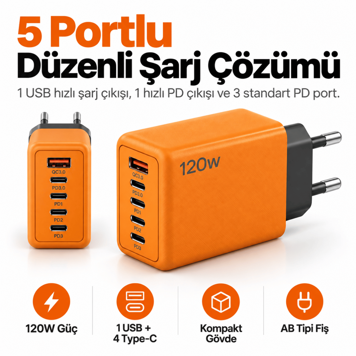 120W 5 Portlu Type-c Hızlı Şarj Seti