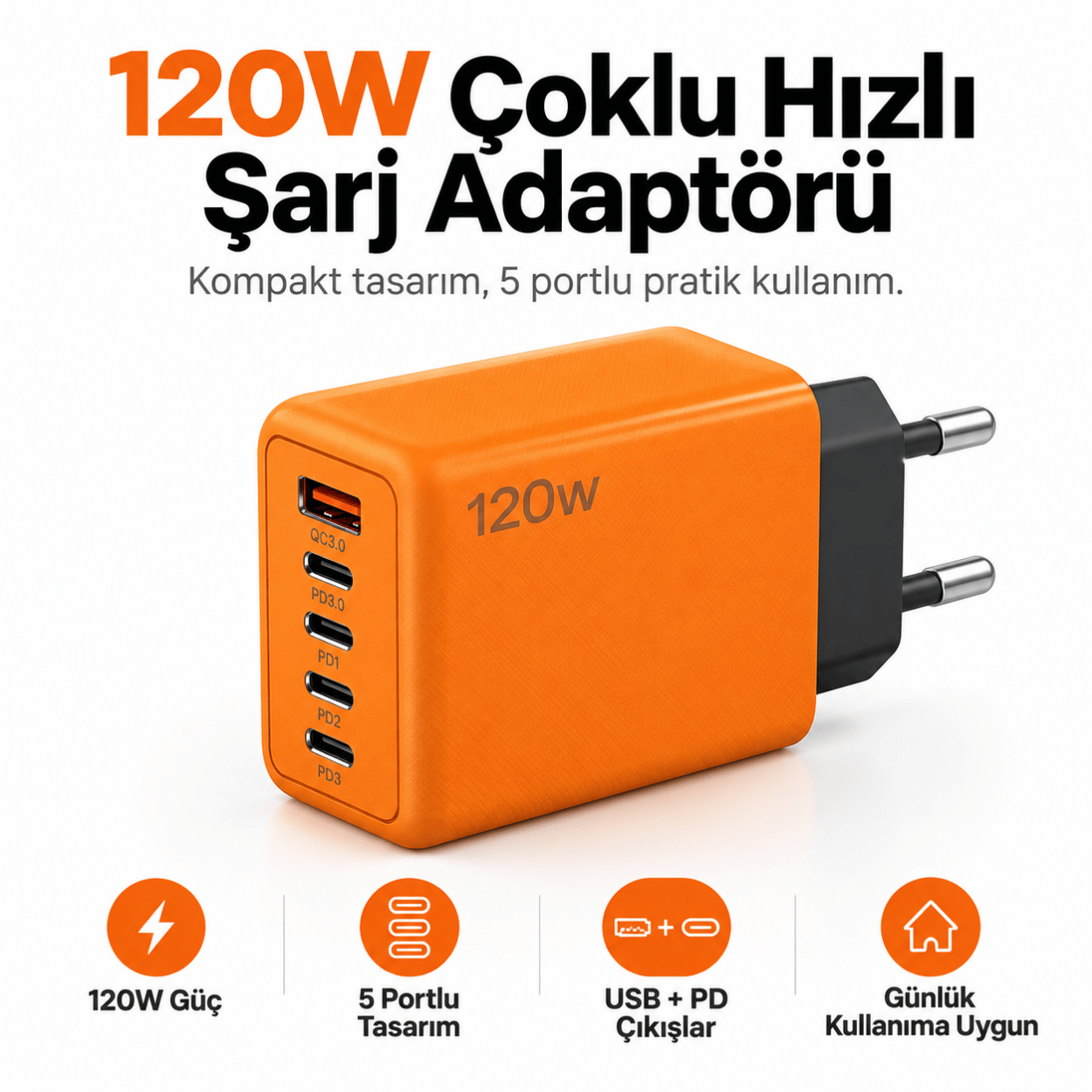 120W 5 Portlu Type-c Hızlı Şarj Seti