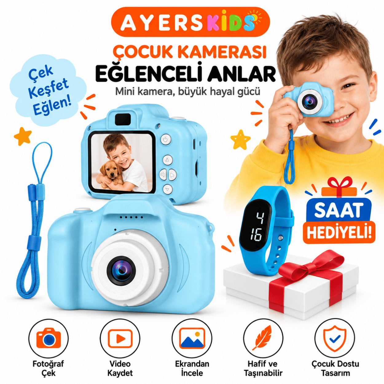 Ayers Pembe ve Mavi Çocuk Dijital Fotoğraf Makinesi