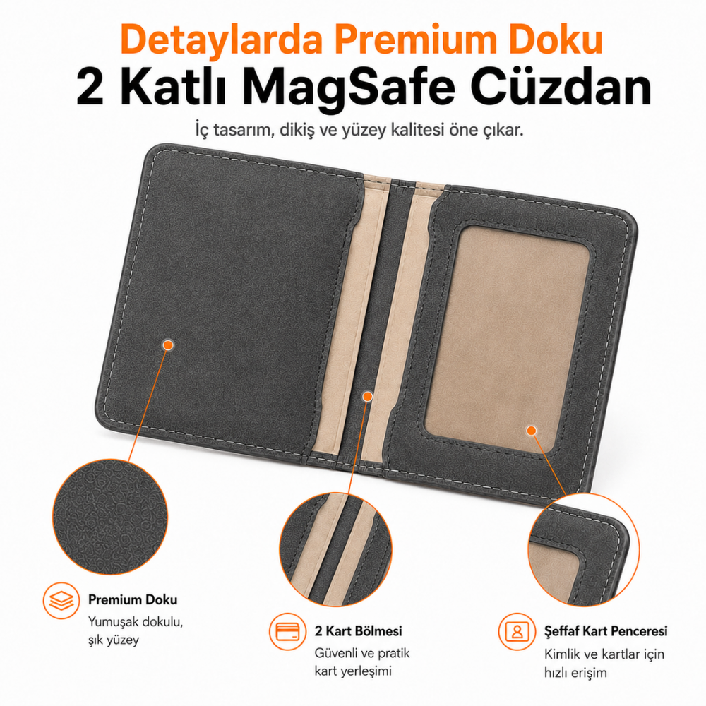 2 Katlı Magsafe Telefon Cüzdanı ve Standı E02