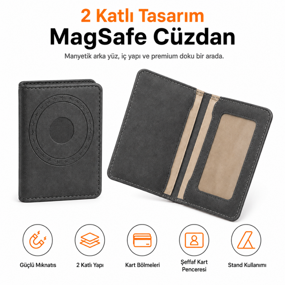 2 Katlı Magsafe Telefon Cüzdanı ve Standı E02