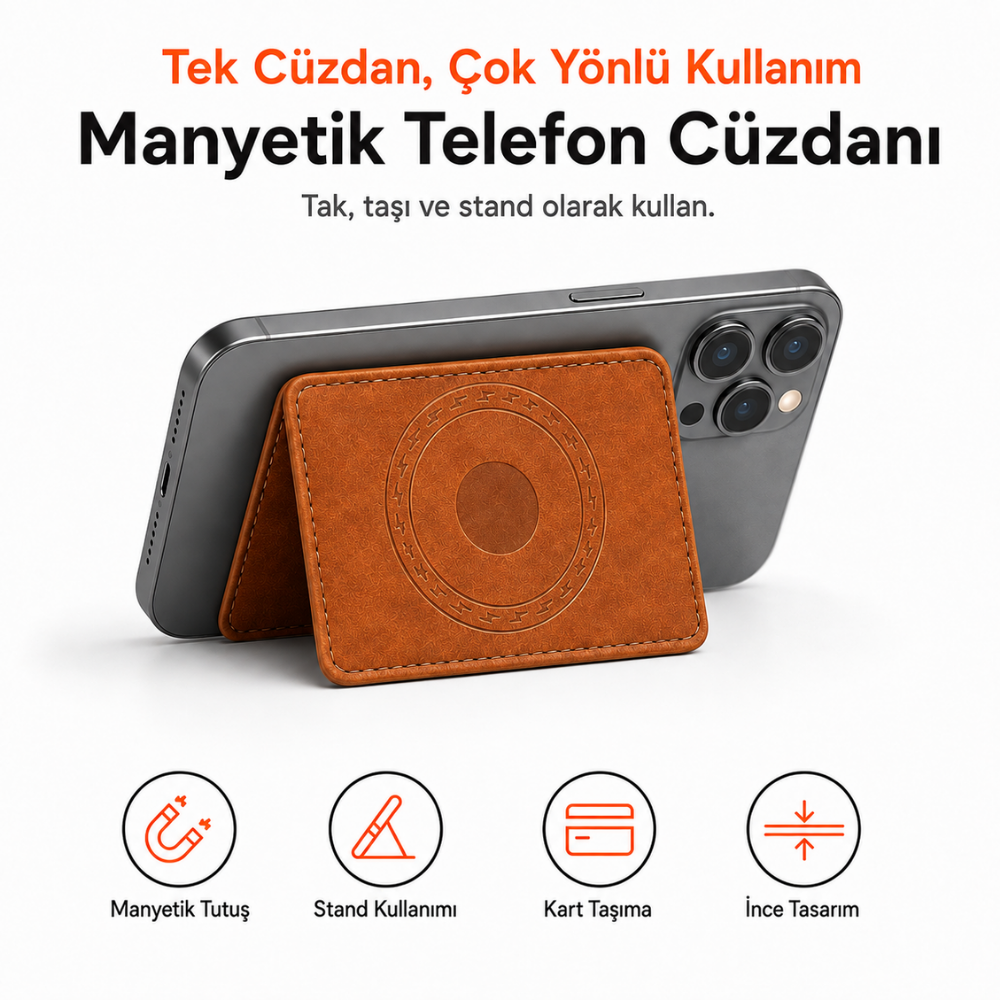 2 Katlı Magsafe Telefon Cüzdanı ve Standı E02
