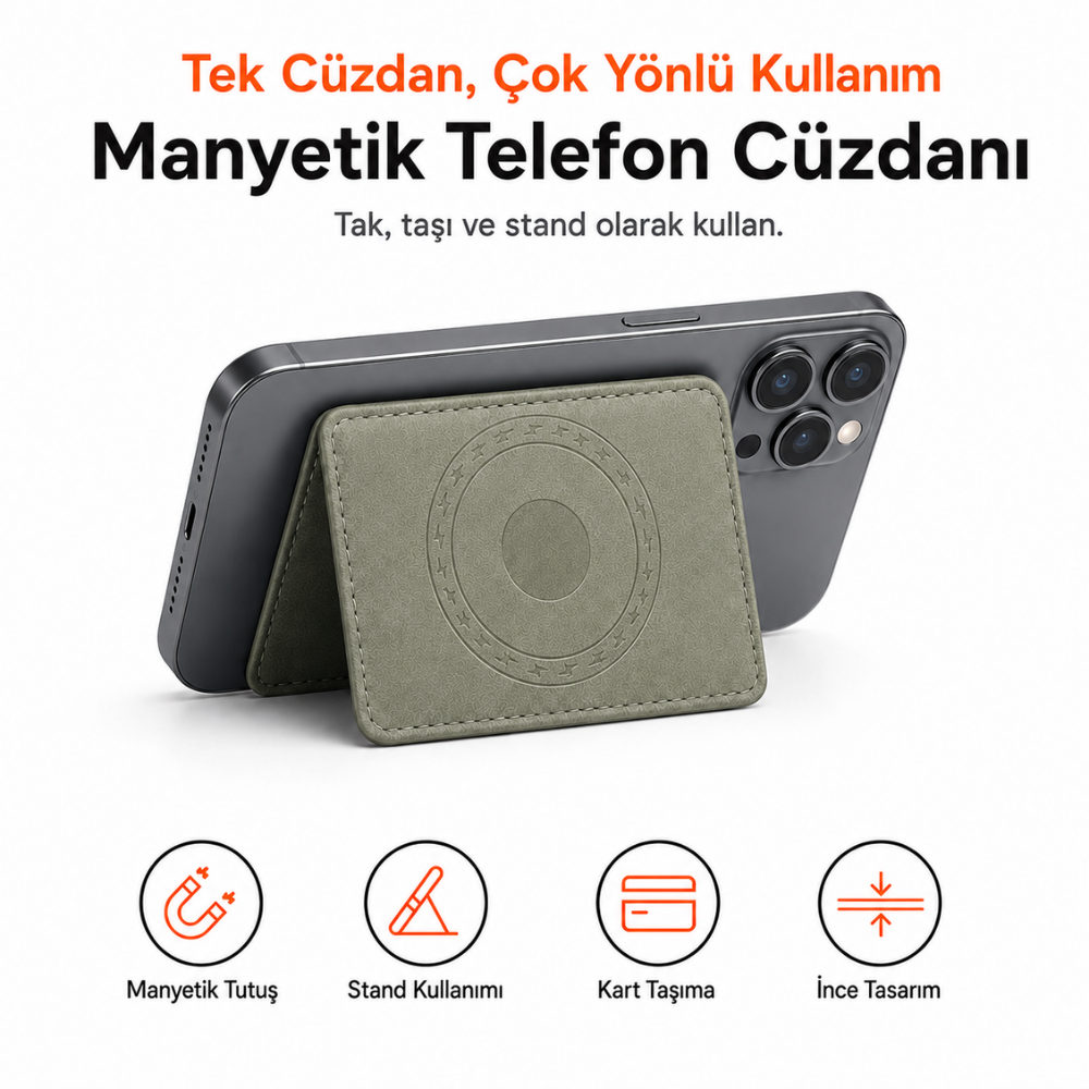 2 Katlı Magsafe Telefon Cüzdanı ve Standı E02