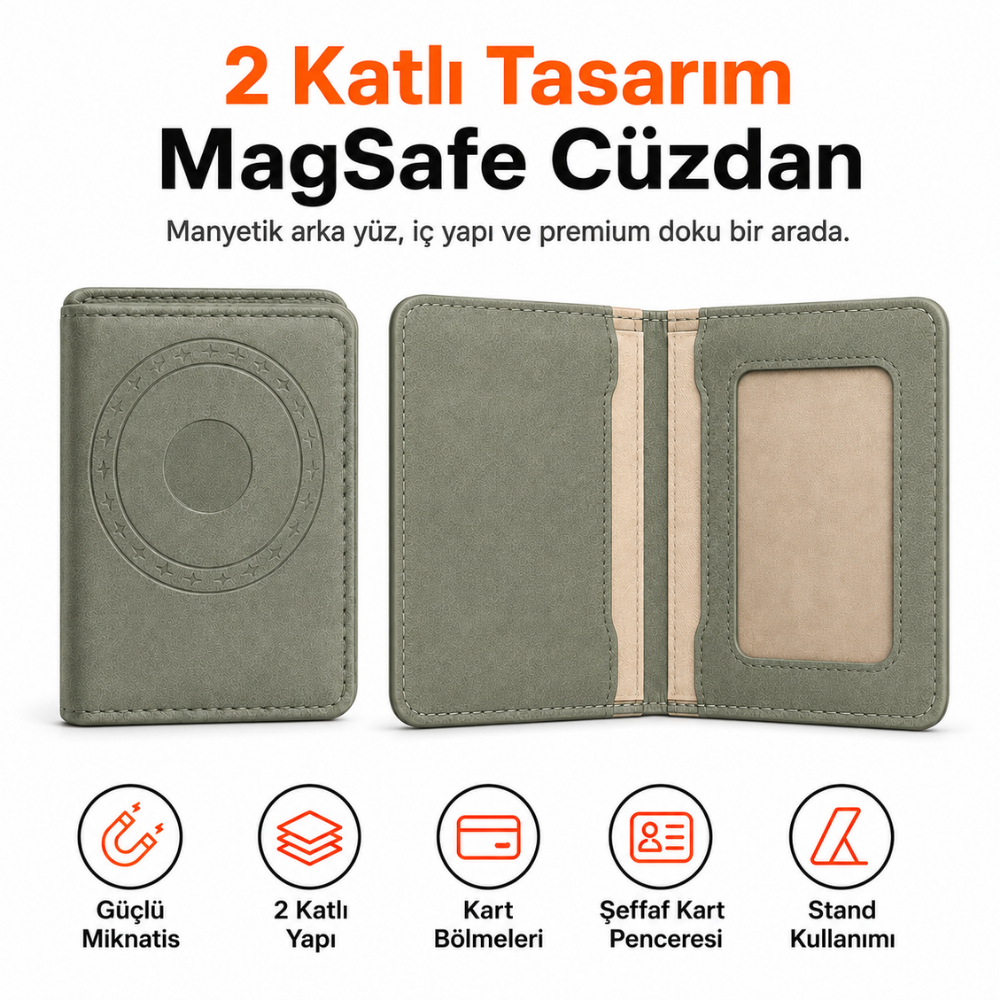 2 Katlı Magsafe Telefon Cüzdanı ve Standı E02